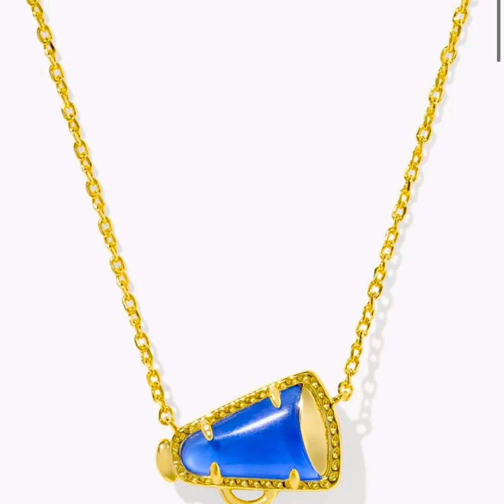 Kendra Scott Cheer Cobalt Illusion Mother of Pearl Short Gold Pendant Necklace…